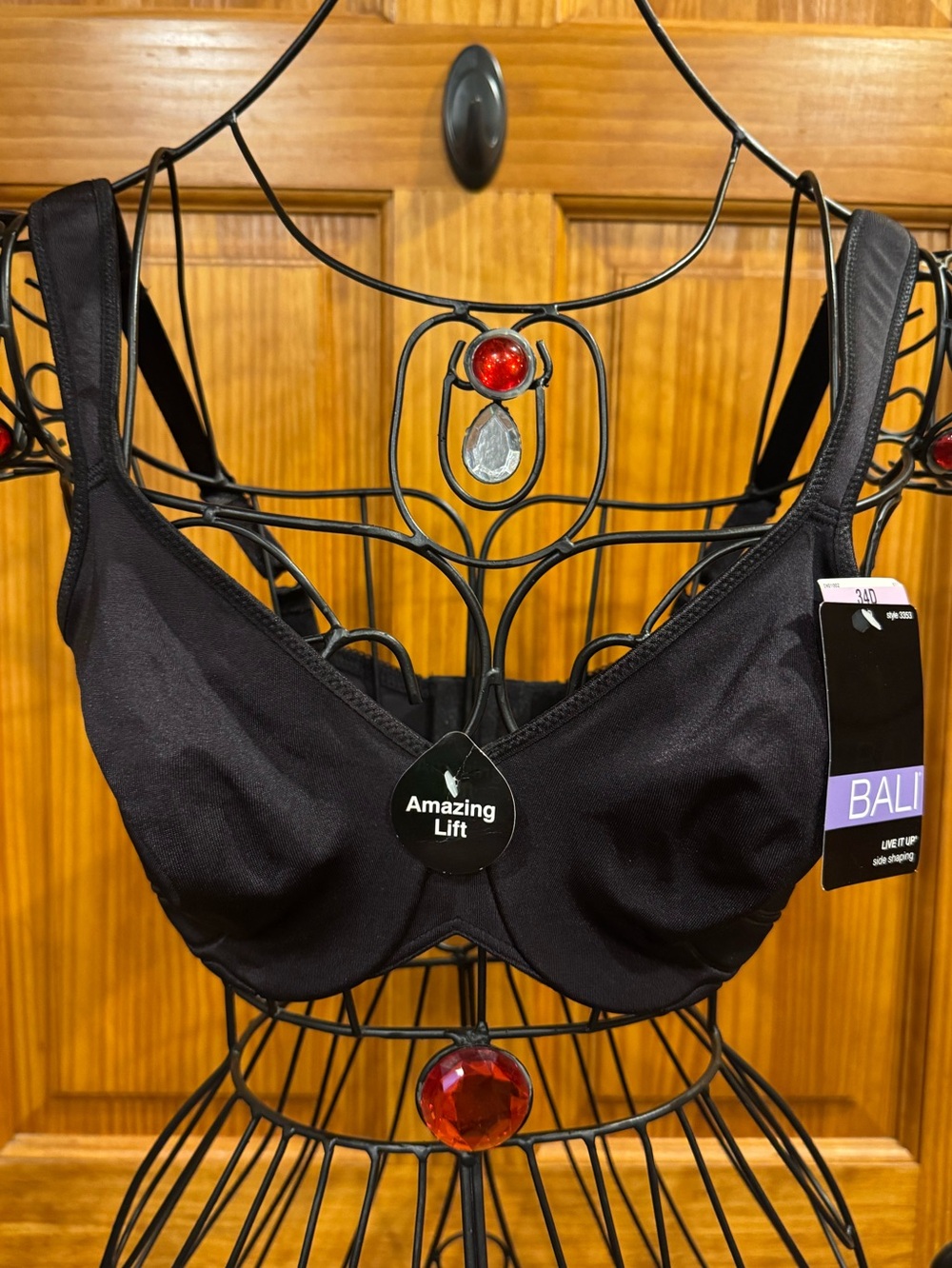NWT Bali Live It Up Side Shaping Bra Underwire Comfort Cushion Straps Black 34D